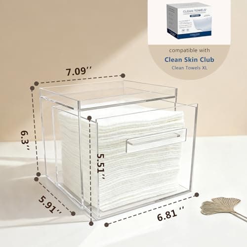 ShinyDew Disposable Facial Towel Holder, Acrylic Container Compatible with Clean Skin Club Towel XL, Clear Storage Box for Bathroom and Vanity Countertop view 2