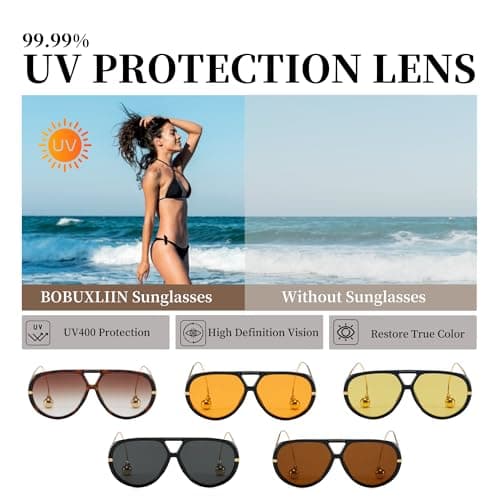 BOBUXLIIN Oversized Retro Large Aviator Sunglasses for Women Tangle Free UV400 Protection Metal Trendy Frame Shades 2026 view 6