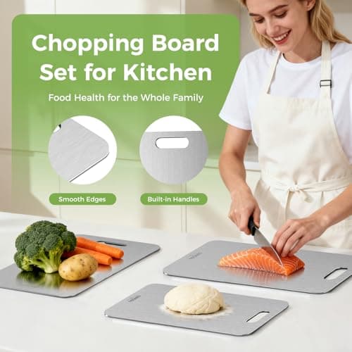 Titanium Cutting Board Set of 3, Titanium Cutting Boards for Kitchen, 100% Double-Sided Titanium Cutting Boards, Separate Raw and Cooked Food Areas, Non-Toxic, Dishwasher Safe (S+ M + L) view 5