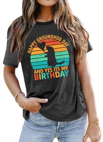 Ithalt Groundhog Shirt for Women: Groundhog Day T Shirt Groundhog Day Gifts Tops Woodchuck Shirts view 2