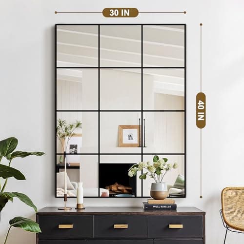 Window Pane Mirror for Wall Decor, 30" x 40" Decorative Mirror, Black | Real Metal Grid, HD Tempered Glass, Aluminum Frame, for Bedroom, Living Room, Dining Room, Entryway, Vertical or Horizontal view 3