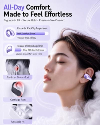 Ultra Open Ear Earbuds, Lightweight Clip On Headphones for Secure Daily Fit | Ultralight clip-on earbuds sit securely without sealing the ear canal, combining open comfort with a close, stable fit. view 2