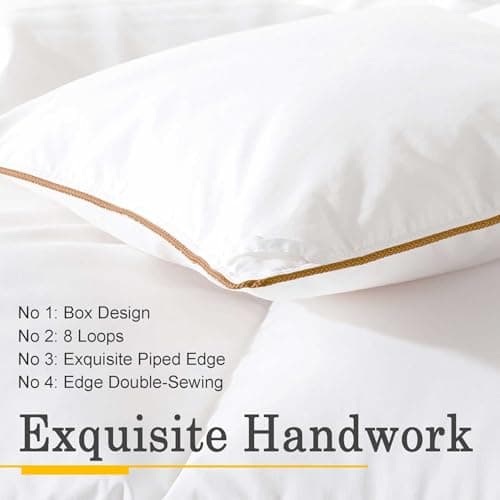 Down Comforter Queen Size – All Season Medium Weight Fluffy White Duvet Insert, Warm Feather Bedding, Soft 100% Cotton Cover, 90x90 Inch view 4