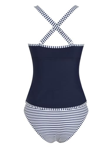 ZAFUL Womens Tankini Swimsuits V Neck Push Up Swim Top Color Block Tummy Control High Waisted Bathing Suits Swim Bottom view 5