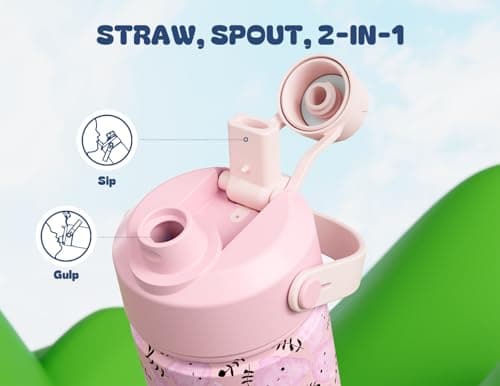 12 oz Kids Insulated Water Bottle: 2-in-1 Straw Spout Lid, Leakproof, BPA-Free, Keep Cold 24H, Fits Car Cupholder, Stainless Steel Cup for Party, School, Holiday, Gift for Girls Daughters (Cotton Boo) view 3