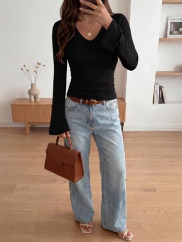 ANRABESS Bell Long Sleeve Shirts for Women Crop Fall Tops view 6