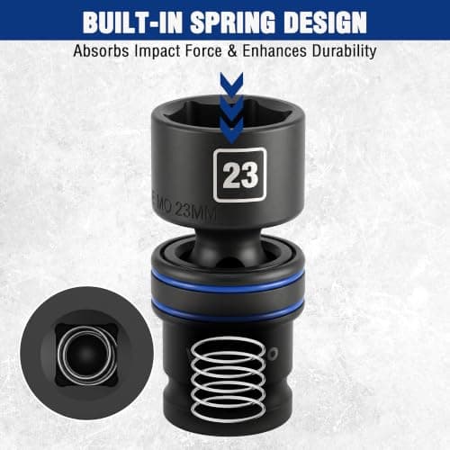 WORKPRO 18 PCS 1/2" Drive Impact Swivel Socket Set, Universal Joint Socket | Metric Wobble Socket Set (10-24mm) with 3", 6" Extension Bar, Socket Adapter, Drill Bit Adapter, CR-MO & S2, Standard 6 Point view 6