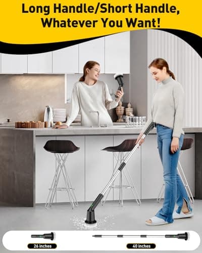 Electric Spin Scrubber for Cleaning Bathroom, Shower Scrubber with Long Handle, Cordless Cleaning Brush with IPX7 Waterproof & 2 Speed, 3 Brush Heads, Black view 5