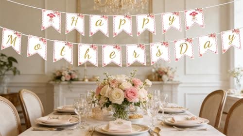 Happy Mother's Day Banner with Floral Design, Gold Glitter Letters, Party Decorations for Home, Porch, Office, Indoor Outdoor Wall Decor (Banner) view 4
