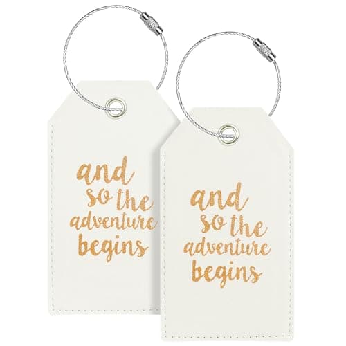 Luggage Tag & Initial Baggage Tags for Suitcases Leather Bag Tags for Backpacks Handbag School Instrument with Name ID Label Travel Essentials, Unique Fun Ivory White Personalized Luggage Tags 2 Pack