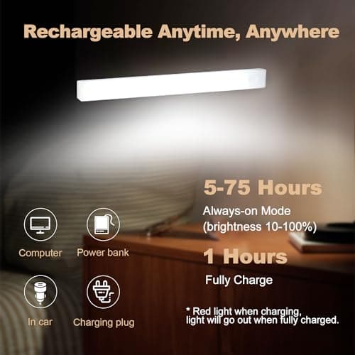 6 Pack Motion Sensor Under Cabinet Light, Magnetic Rechargeable Warm White 2 Color Under Counter Light, 8 Inch LED Closet for Stair Bedroom Cupboard view 5