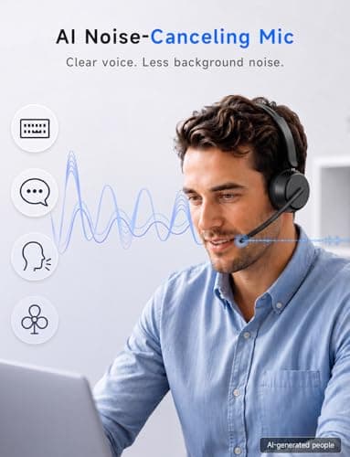AOC Wireless Headset with Mic for Work, Bluetooth 5.4 Headphones-Dark Black | AI Noise-Canceling Mic for Clear Calls, Computer Headset with Mic Mute & USB A/C Dongle for PC, Computer, Laptop view 2