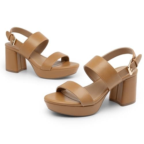 Athlefit Women's Platform Heels Chunky Block Heeled Sandals Open Toe Comfortable Buckle Dress Heels for Party Wedding view 6