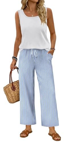 WIHOLL Two Piece Sets for Women Summer Spring Outfits Tank Square Neck Sleeveless Travel Vacation Lounge Wide Leg Pants Set — image 1