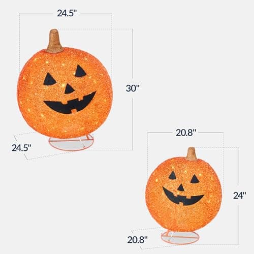 Best Choice Products 2pc Lighted Pop-Up Outdoor Halloween Pumpkin Set with Removeable Face, Fall Harvest Holiday Ball Decoration w/ 130 LED Lights view 2