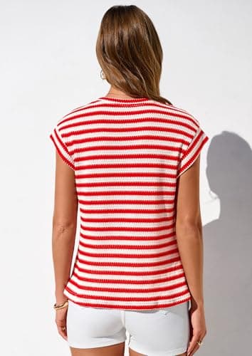 PRETTYGARDEN Women's 2026 Spring Vest Tops Cap Sleeve Striped Shirt Knit Tank Top Summer Beach Vacation Clothes view 4