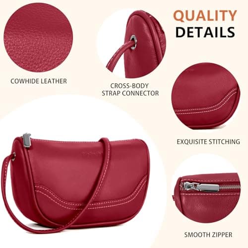 Genuine Leather Mini Crescent Bag for Women, Small Crossbody Hobo Purse for Evening Out & Shopping, Lightweight and Compact view 5