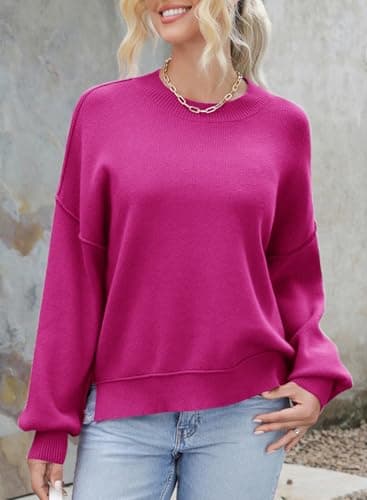 Dokotoo Women's Sweaters Colorblock Crewneck Cotton Long Sleeve Fall Winter Knit Pullover Jumper Tops view 3