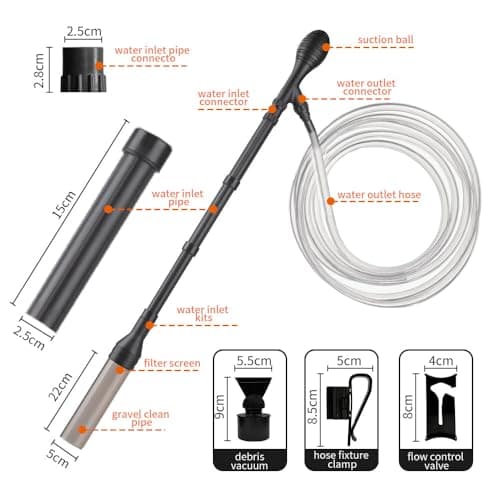 Large Gravel Vacuum for Aquarium, Adjustable Length Manual 256GPH Aquarium Gravel Cleaners, Low Water Level Fish Tank Water Changer with Suction Ball, Use for Fish Tank Cleaning Gravel and Sand view 6