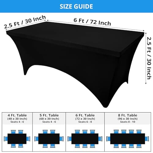 Utopia Kitchen Spandex Tablecloth 2 Pack [6FT, Black] Tight, Fitted, Washable and Wrinkle Resistant Stretch Rectangular Patio Table Cover for Event, Wedding, Banquet & Parties [72Lx30Wx30H Inch] view 3