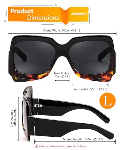 FEISEDY Personalized Large Frame Sunglasses for Men and Women Travelling Sunbathig UV400 Protection Shades B4160 view 4