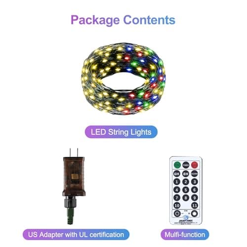 XUNXMAS Outdoor Indoor String Lights Christmas 500LED Warm White Multicolor Fairy Lights 164ft Green Wire Dimmable with Remote Control, Waterproof Fairy Light for DIY Christmas Tree view 6