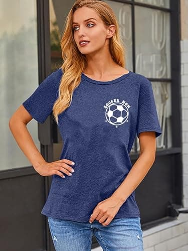 Soccer Mom Shirts Women Game Day Football Mom T-Shirt Soccer Letter Printed Tees Funny Mama Life Short Sleeve Tops view 2