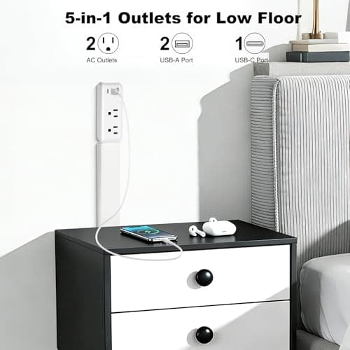 Electrical Outlet Extender Stick with Telescopic 22"-34" Extension & 180° Swivel, 2 AC Outlets & 3 USB Ports (1 USB-C/2 USB-A), for Hard-to-Reach Outlets Behind Furniture Bed Desk Sofa Nightstands view 3