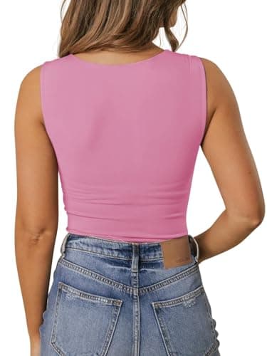 PINKMSTYLE Women's Basic Double Lined V Neck Tank Tops Sleeveless Shirts Slimming Summer Tops view 6