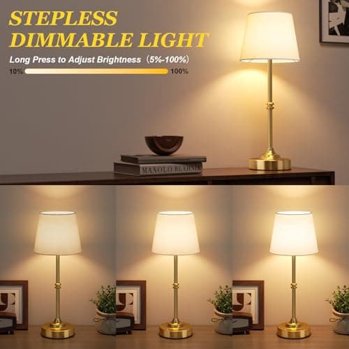 Kakanuo Rechargeable Cordless Table Lamp Gold - 1 Pack Brass 4000mAh Battery Operated Lamp, 3000K Warm Light, Touch Control Stepless Dimming, for Bedside, Dining Table, Home Decor view 2