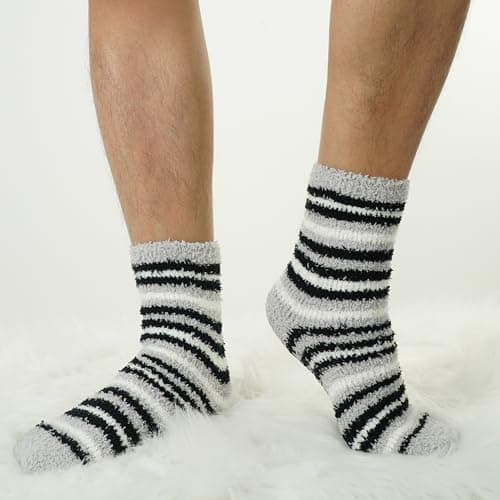 BenSorts Men Fuzzy Slipper Socks with Grips Non Slip Sole Warm House Socks Christmas Gifts view 2