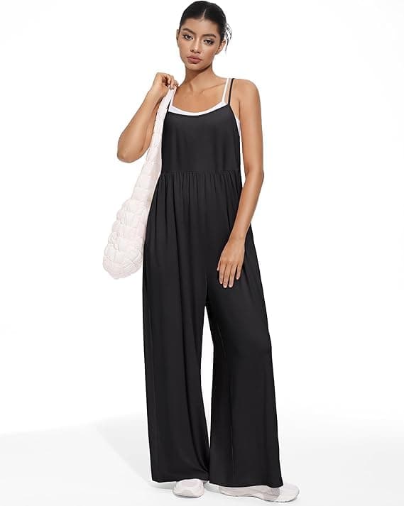 EUYZOU Jumpsuits for Women Casual Loose Fit Summer Outfits Wide Leg Rompers Sleeveless Vacation Trendy One Piece Jumpers view 2