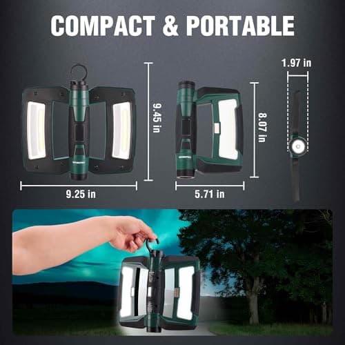 WORKPRO Rechargeable USB-C LED Work Light, Foldable Magnetic Light with Hanging Hook, 270° Rotatable, Tripod Mountable, Cordless Flashlight Light for Garage, Workshop, Auto Repair, Camping view 6