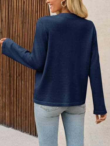 Saodimallsu Womens Lightweight Cardigans Open Front Long Sleeve One Button Casual Crewneck Loose Knit Shrug Sweater view 5