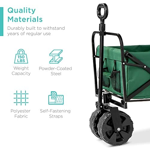 Best Choice Products 36in Collapsible Folding Utility Wagon, Multipurpose Indoor Outdoor Mobile Cart for Garden, Beach, Park, Shopping w/ 360-Degree Wheels, Adjustable Handle, 150lb Capacity - Green view 3
