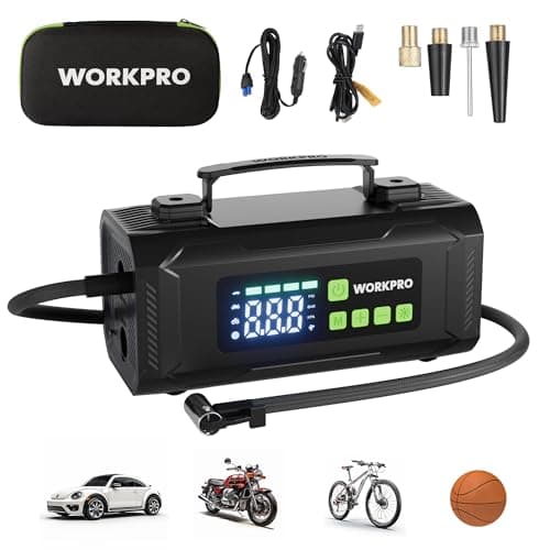 WORKPRO Tire Inflator Portable Air Compressor, 12V Electric Air Pump 150PSI for Car Tires with Pressure Gauge, 3X Faster Portable Tire Inflator for Car Motorcycle Bicycle Ball with Dual Power Supply — image 1