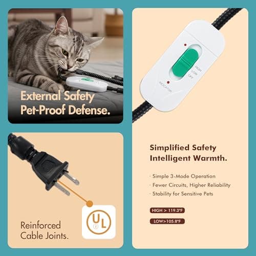 Vagascape Dog Heating Pad (48"x28") - Waterproof Electric Heated Mat & Pet Bed for Indoor and Outdoor Use, Chew Resistant Cord, Machine Washable Cover with Wheat Pattern Quilting, for Cats and Pets view 6