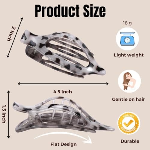8 Pack Flat Tortoiseshell Hair Clips – French Style Matte Claw Barrettes for Women, Strong Hold Non-Slip Hair Accessories for Thick or Thin Hair, Chic Neutral Leopard Pattern view 2