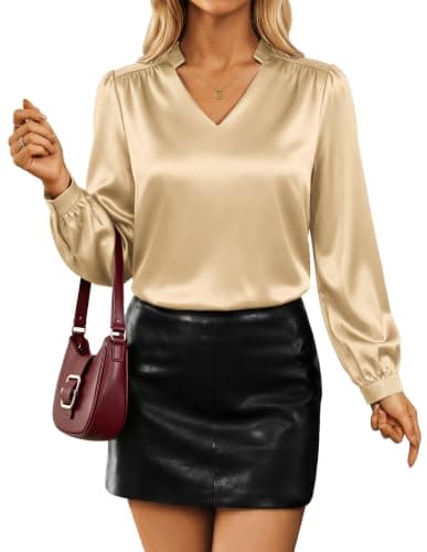 GRACE KARIN Womens Business Casual Tops, Long Sleeve Work Satin Blouses, Dressy V Neck Silk Shirts Fall Trendy Outfits Dark Green XL — image 1