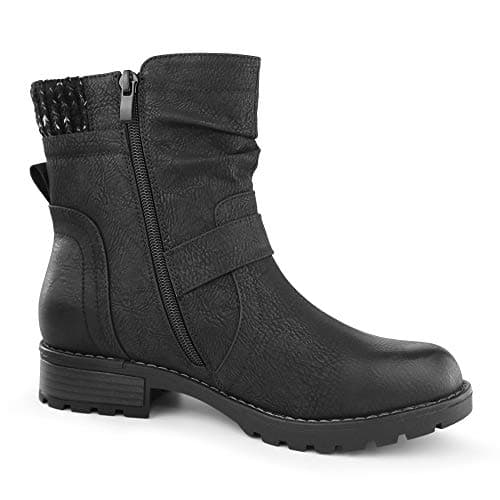Hawkwell Women's Combat Boots Fashion Side Zipper Buckle Ankle Booties view 5