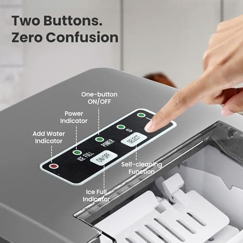 Portable Countertop Ice Maker Machine with Handle, 8 Bullet-Shaped Ice Cubes Ready in 6 Mins, 26Lbs/24H, Self-Cleaning Function with Ice Scoop and Basket for Home/Kitchen/Party (Grey) view 5