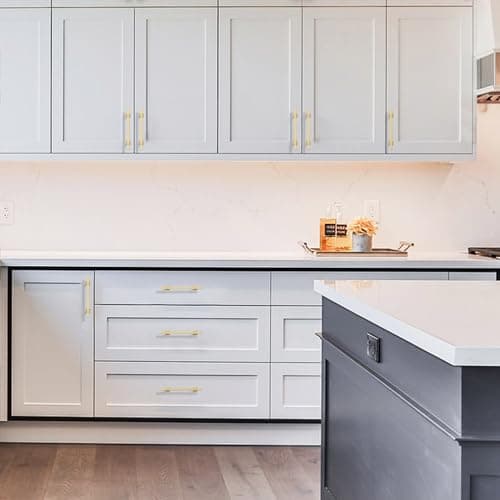 Amerdeco 10 Pack Brushed Gold Cabinet Pulls 5 Inch(128mm) Hole Center Drawer Pulls Cabinet Hardware Kitchen Cabinet Handles for Bathroom Dresser Pulls ZH0067 view 2