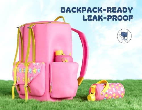 12 oz Kids Water Bottle for Girls: Leakproof, BPA-Free, Durable Straw Spout Lid, 24H Cold, Cute Patterns, Insulated Stainless Steel Cup with Carrier Bag for School, Trip, Camping, Daily (Sunny Dreams) view 5