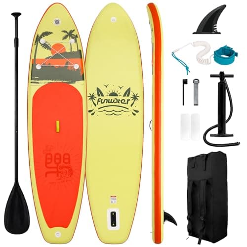 FunWater SUP Inflatable Stand Up Paddle Board Ultra-Light Inflatable Paddleboard with Accessories, Fin, Adjustable Paddle, Pump, Backpack, Leash