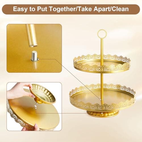 OdoVow 7 Pcs Cake Stand Gold Metal Dessert Table Display Set, 3-Tier Cupcake Stand, Cake Display Tower and Cookie Tray Rack Serving Tray for Birthday Party, Weddings, Baby Shower (Gold) view 5