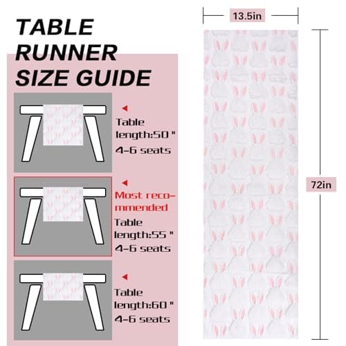 tiosggd Spring Table Runner 72 Inch, White and Pink Faux Fur Cute Bunny Rabbit Dresser Runners for Bedroom, Jacquard Mother's Day Birthday Holiday Party Decorations, Farmhouse Dining Table Decor view 3