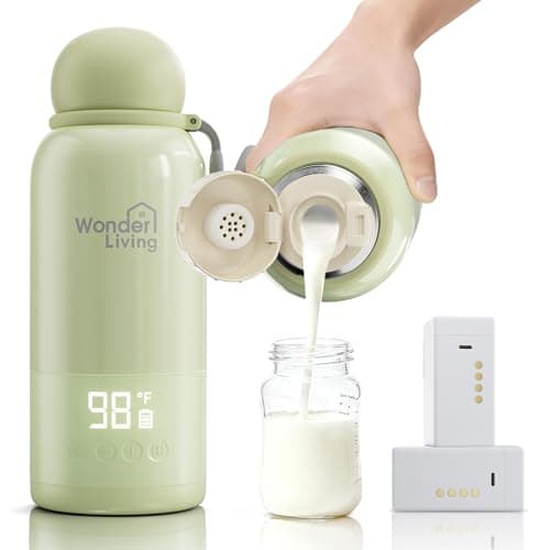 Portable Bottle Warmer for Travel, Double Leakproof, Heating Milk & Water Faster, Cordless Milk Warmer with Two Removal Rechargeable Battery, Anti-Dry & Anti-Burn Protection, 17oz