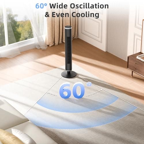 COWSAR 41-Inch Bladeless Tower Fan with Remote, 6 Speeds, 4 Modes, 24H Timer, 60° Oscillation for Bedroom, Office, Kitchen, Black view 6
