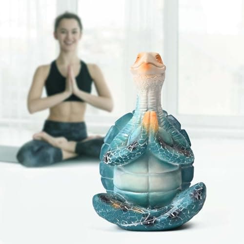 Boobezeen Sea Turtle Meditation Yoga Decor, Zen Resin Statue & Garden Figurine of Meditating Turtle — Coastal Beach & Home Office Desk Decorations, Calming Gift for Mom (Blue Prayer) view 5