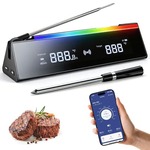 2 in 1 Wireless Meat Thermometer with 1 Wired Probe, RGB Cooking Progress Light, LCD Base, Smart APP Control, IPX8 Waterproof, Digital Food Thermometer for Grill, Smoker, Oven, Sous-Vide & Rotisserie view 1
